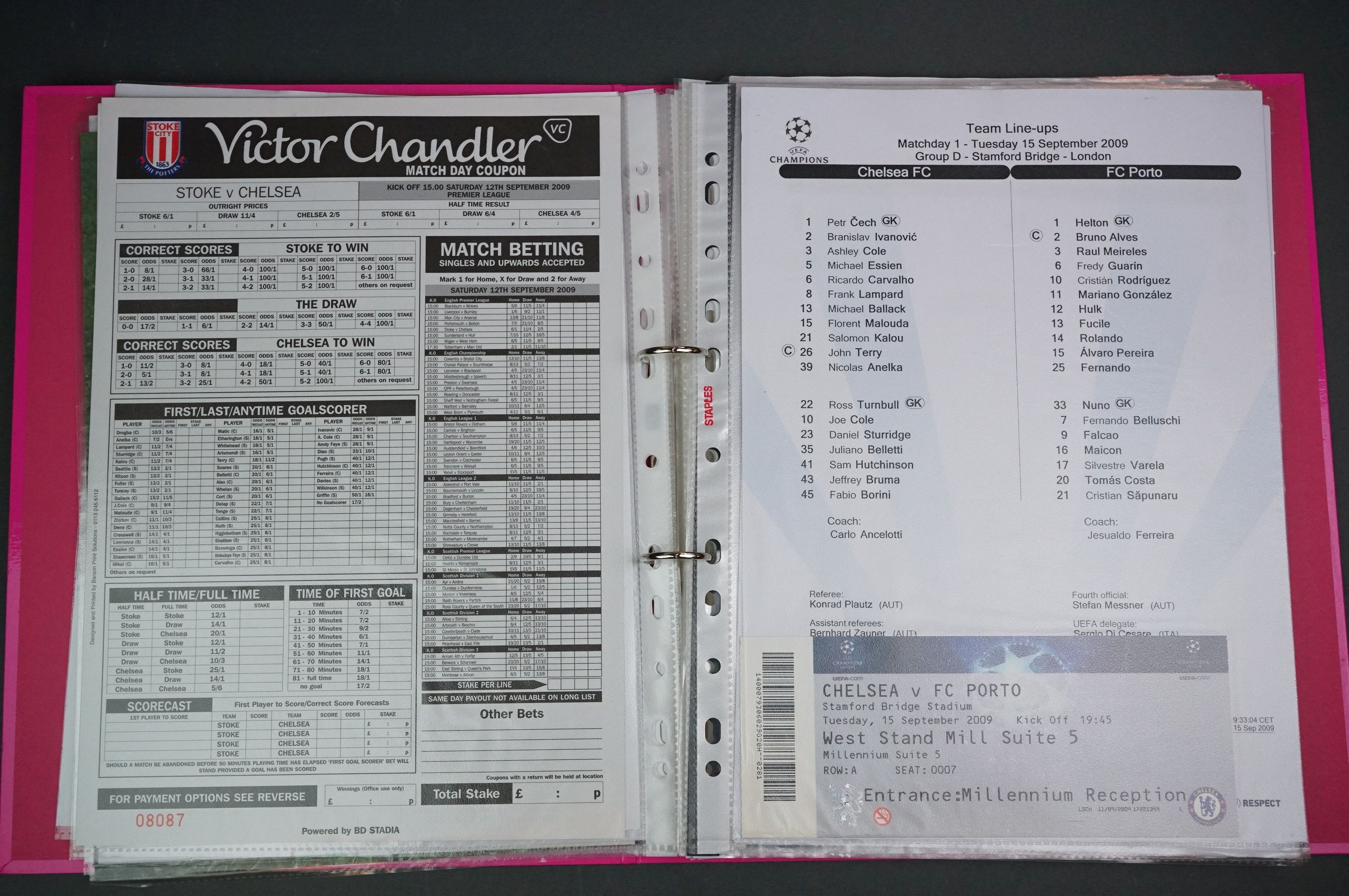 Football - Two binders containing a collection of home and away teamsheets, tickets etc for - Image 6 of 8