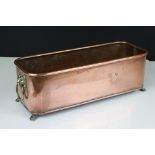 Copper Rectangular Planter with Brass Lion Ring Handles and Brass Lion Paw Feet, 37cms long