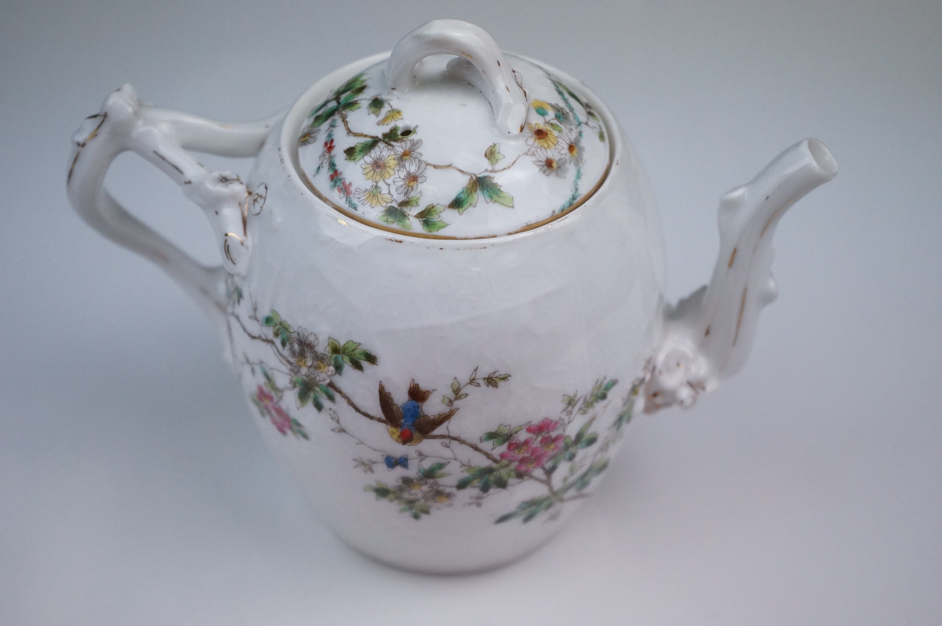 19th century Porcelain Teapot with bird and floral decoration, 14cms high together with Coalport - Image 11 of 14