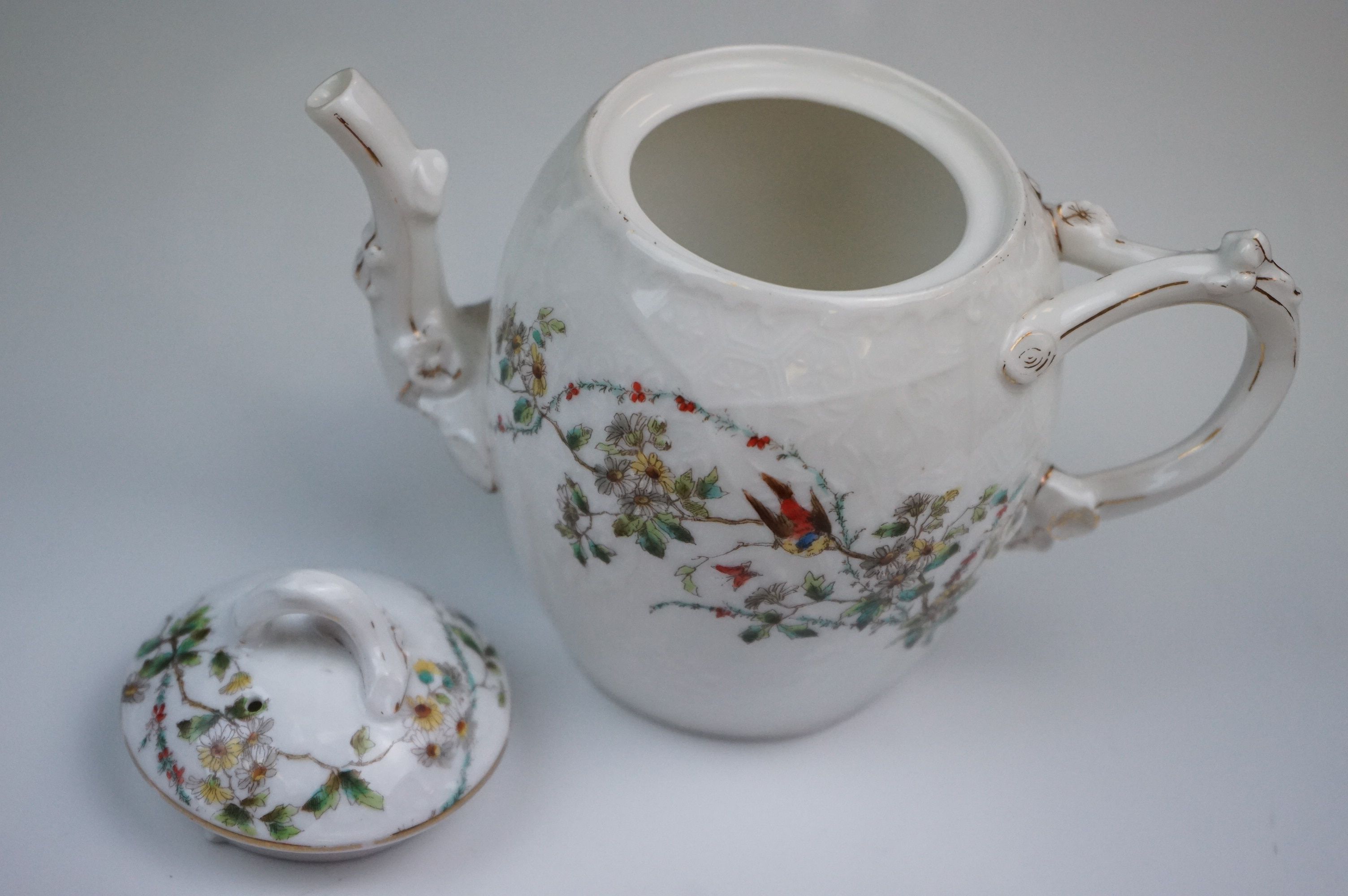 19th century Porcelain Teapot with bird and floral decoration, 14cms high together with Coalport - Image 10 of 14