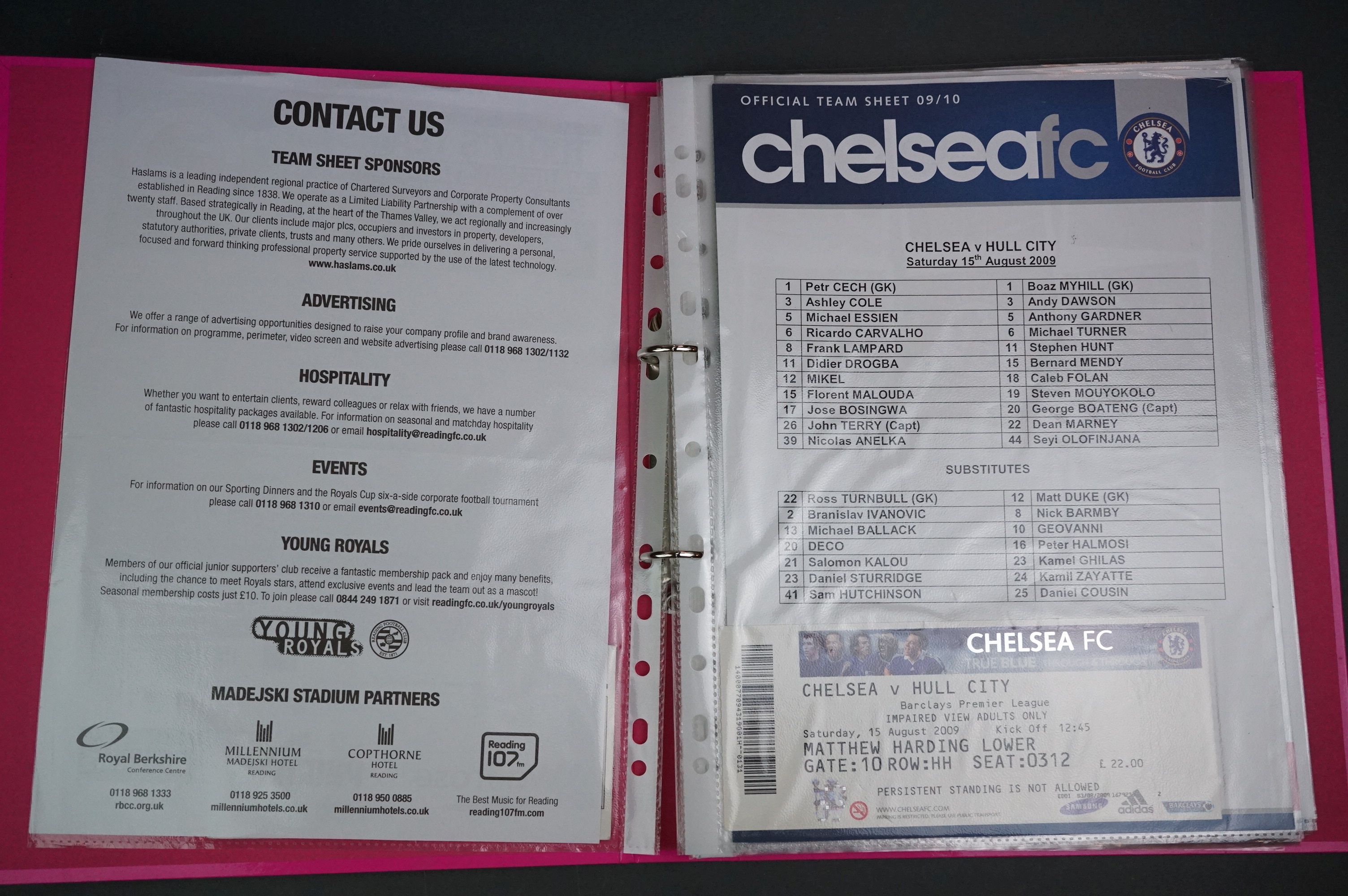 Football - Two binders containing a collection of home and away teamsheets, tickets etc for - Image 2 of 8