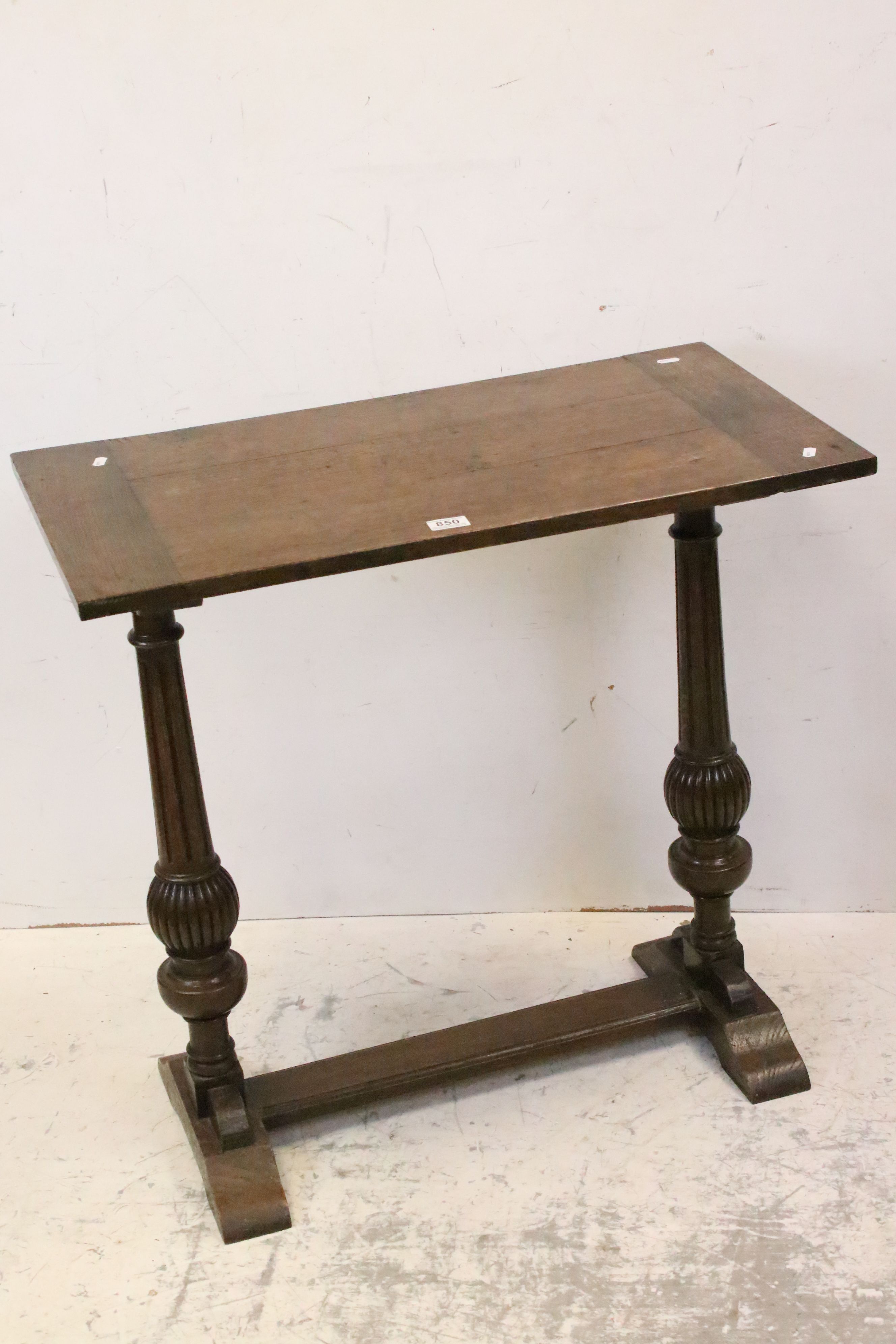 Oak Side Table in the 17th century manner, raised on turned bulbous supports and a cross-
