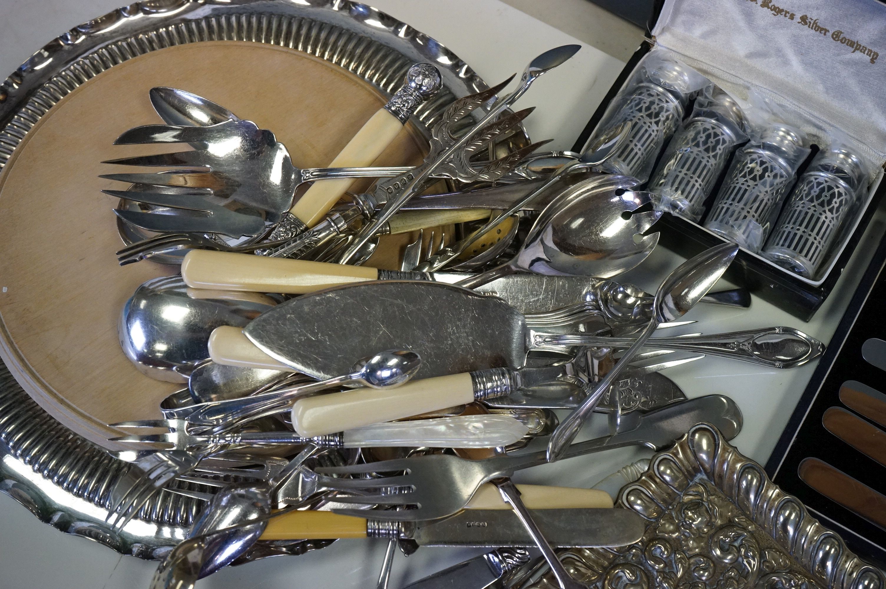 A collection of silver plated items to include cutlery, tray and a Reynolds Angles tray. - Image 5 of 5