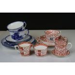 19th century Minton's Coral pattern Trio together with 19th century Coffee Can and Saucer in the red