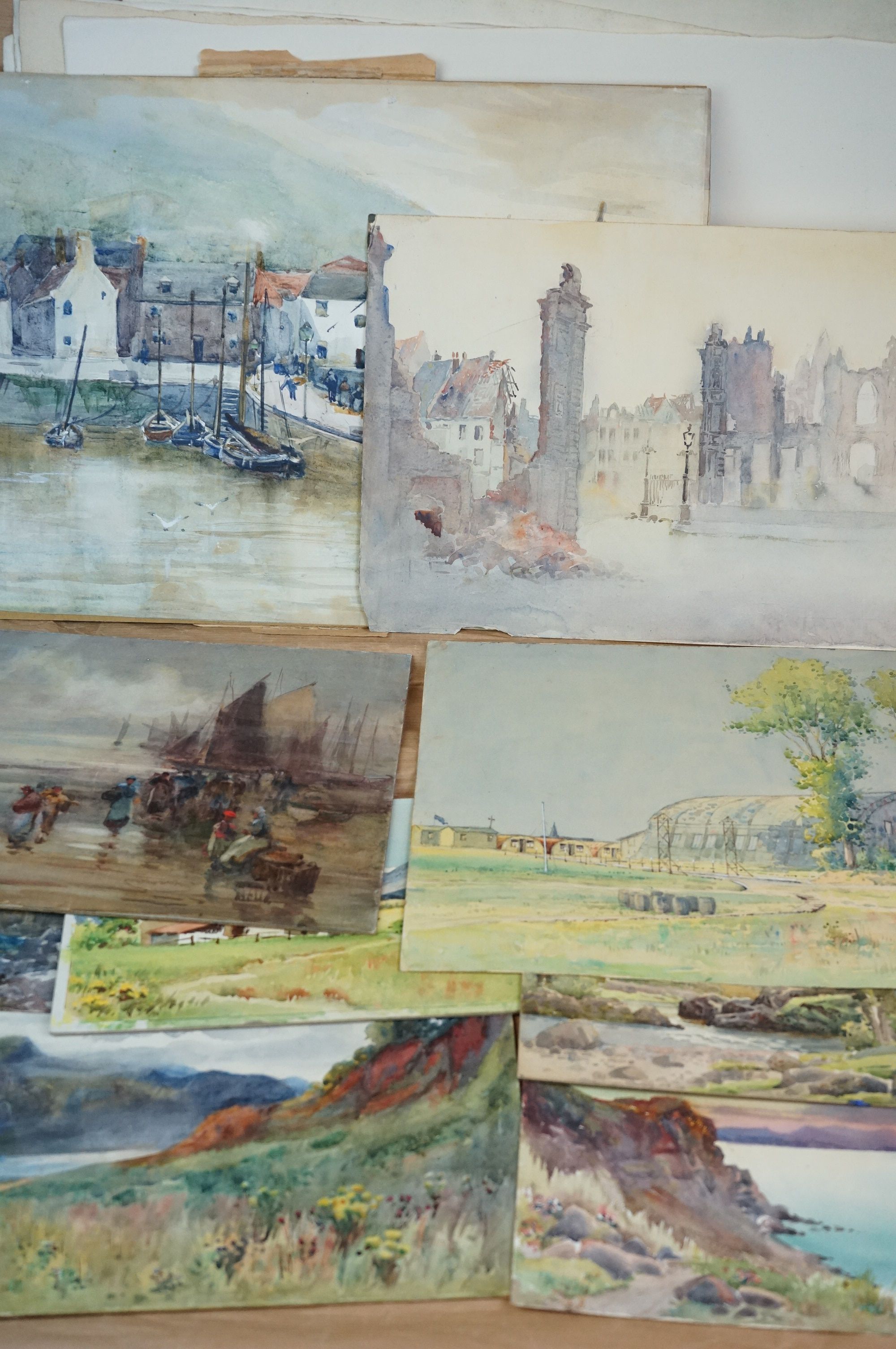 A folio of watercolours of rural scenes.