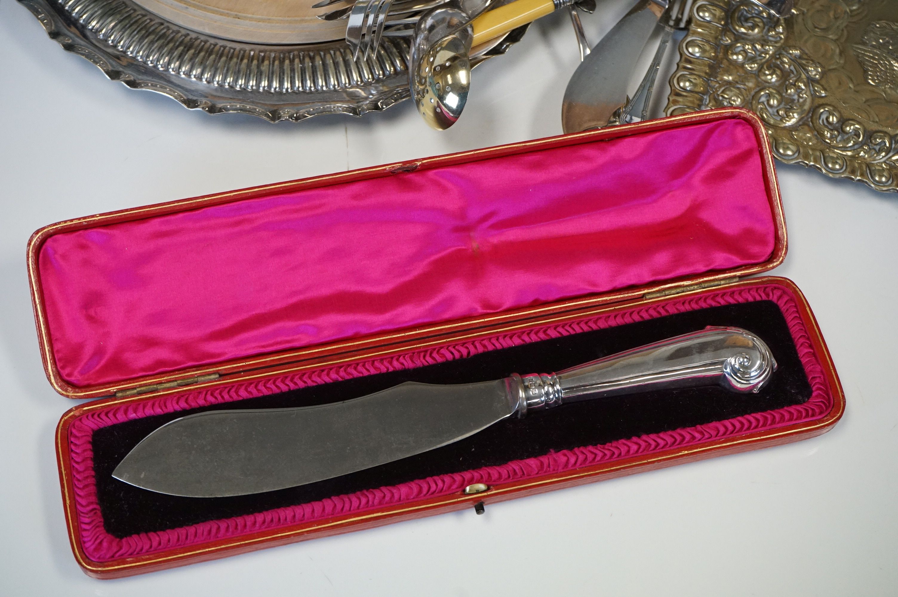 A collection of silver plated items to include cutlery, tray and a Reynolds Angles tray. - Image 2 of 5