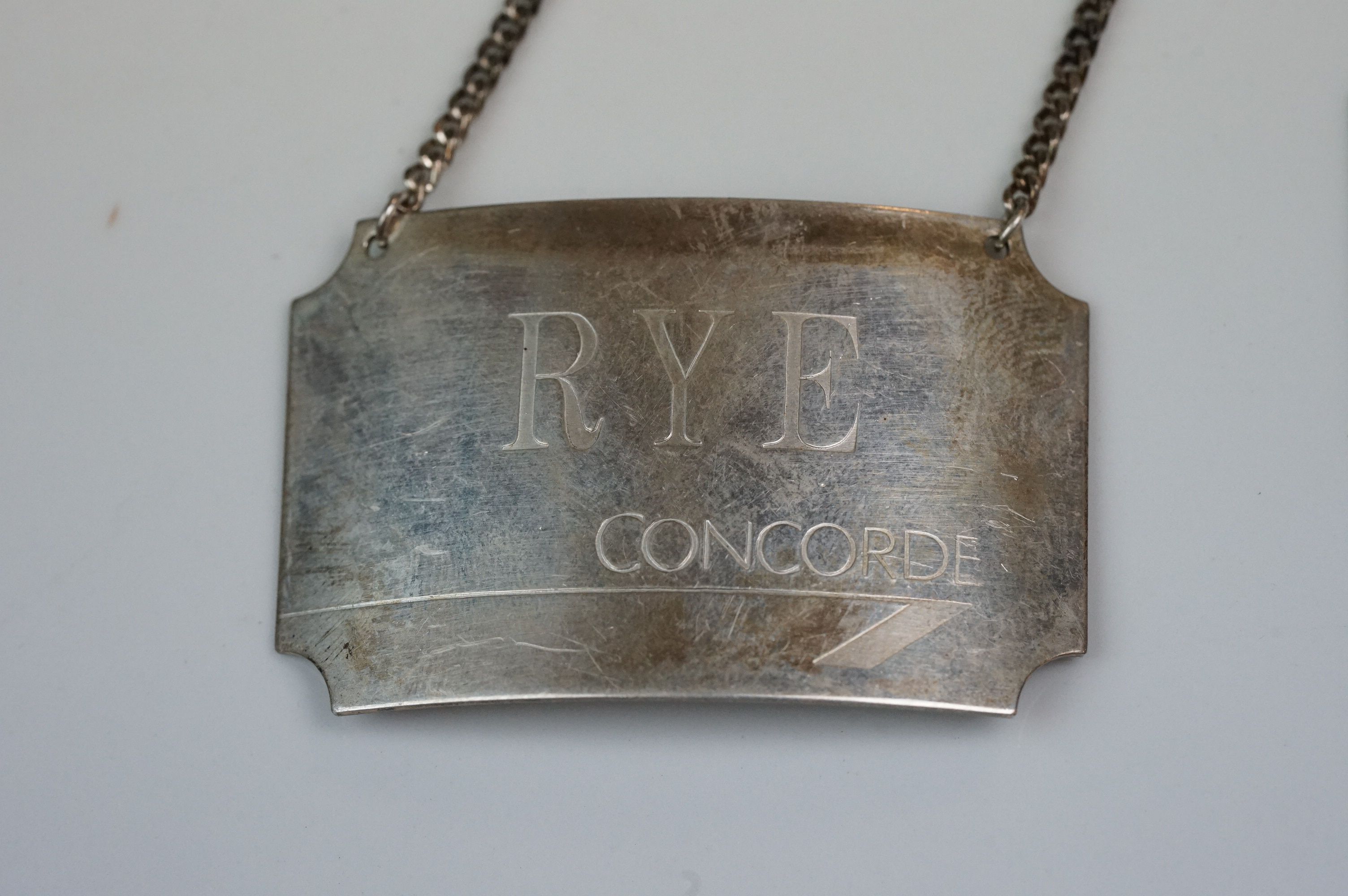 A set of four fully hallmarked sterling silver decanter labels, all engraved Concorde. - Image 2 of 8