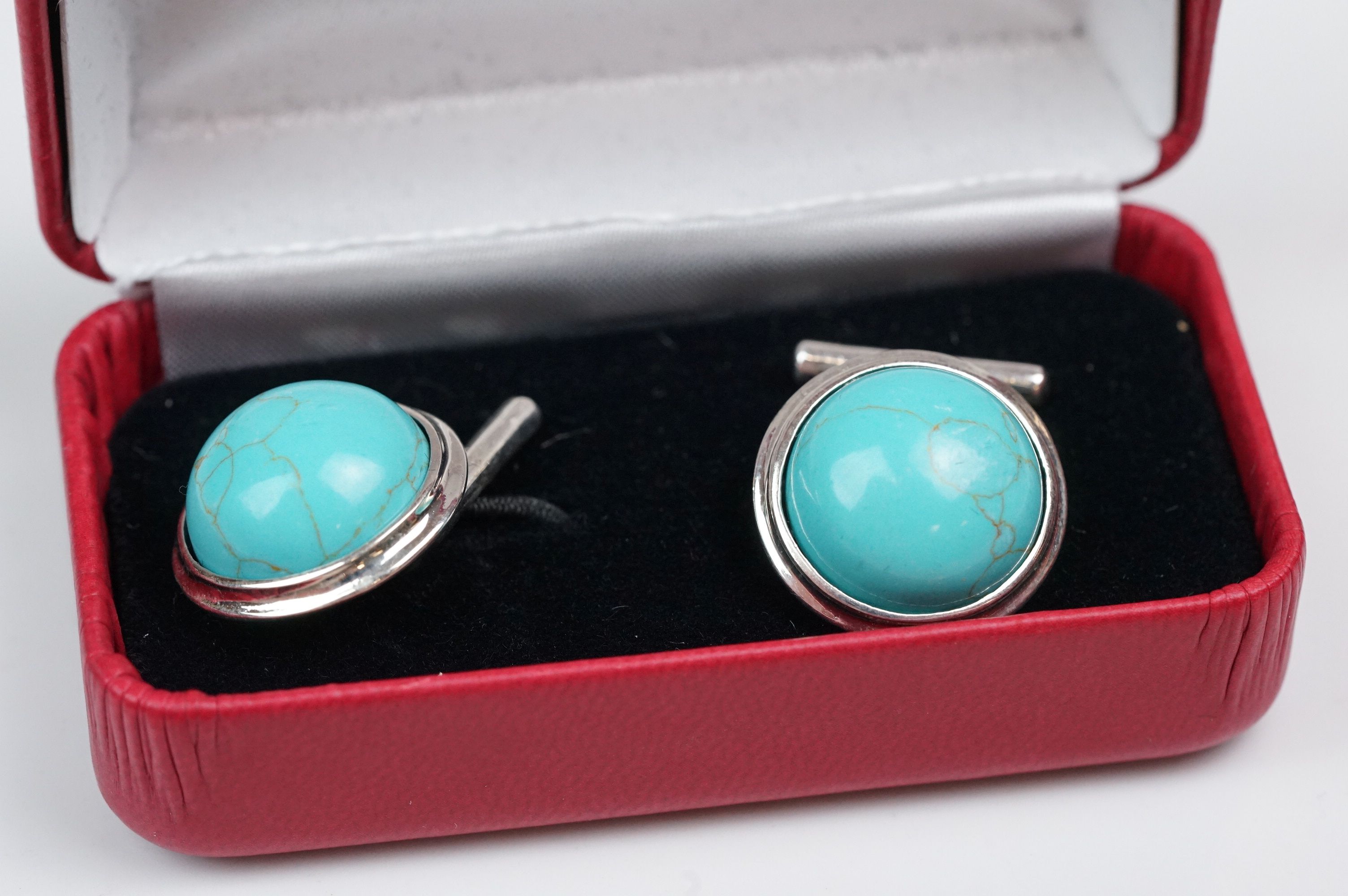 Pair of silver and turquoise set cufflinks, stamped 925 - Image 5 of 5