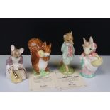 Two Pairs of Beswick Ware Gold Script Large Beatrix Potter Figures, ' Mrs Rabbit & Foxy Whiskered