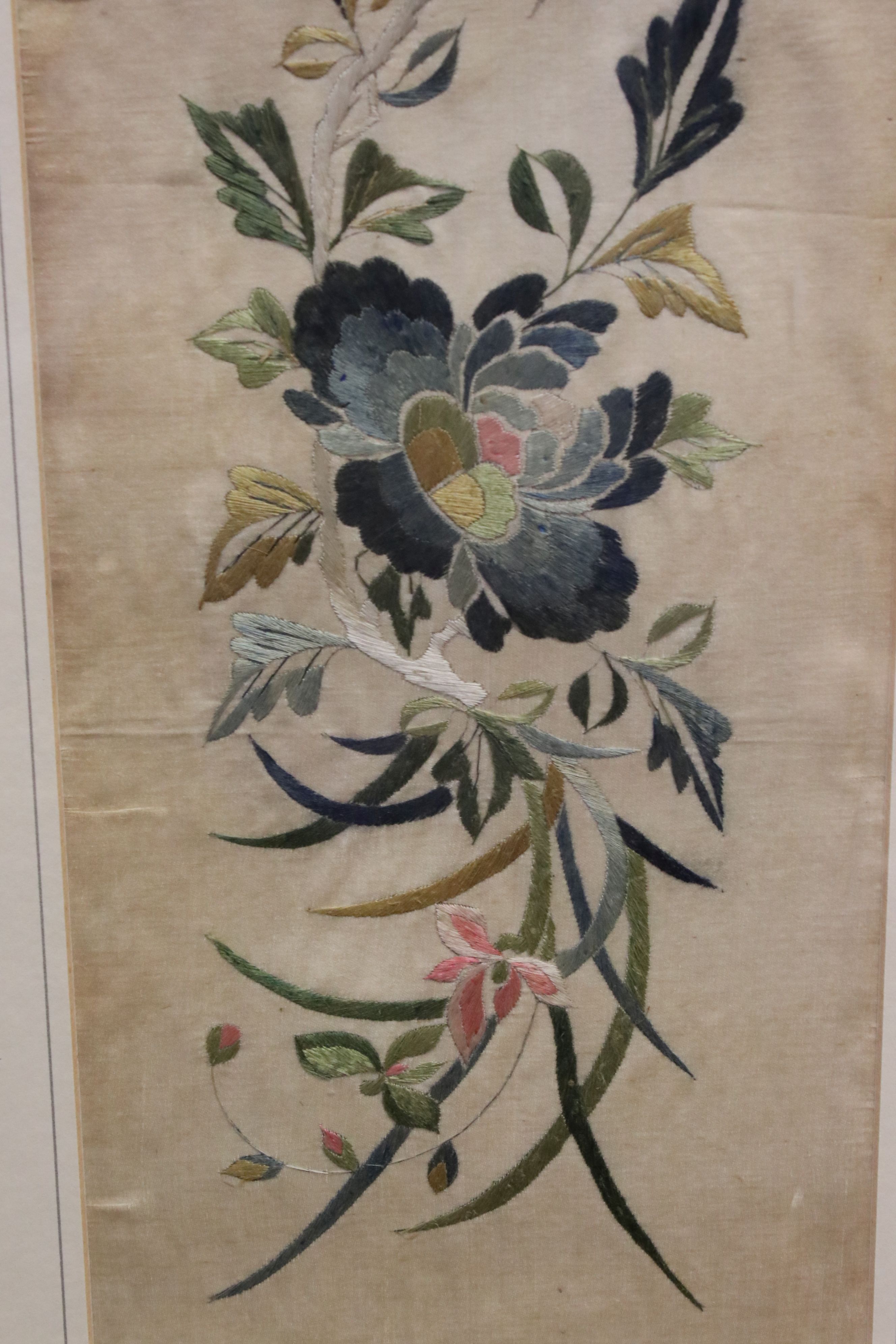 Pair of Framed and Glazed Oriental Silk Embroideries, one depicting birds, butterflies and flowers - Image 4 of 6