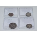 Four silver hammered British coins to include three from the reign of Elizabeth I and one Edward I