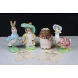 Two Pairs of Beswick Ware Gold Script Large Beatrix Potter Figures, ' Peter Rabbit & Benjamin