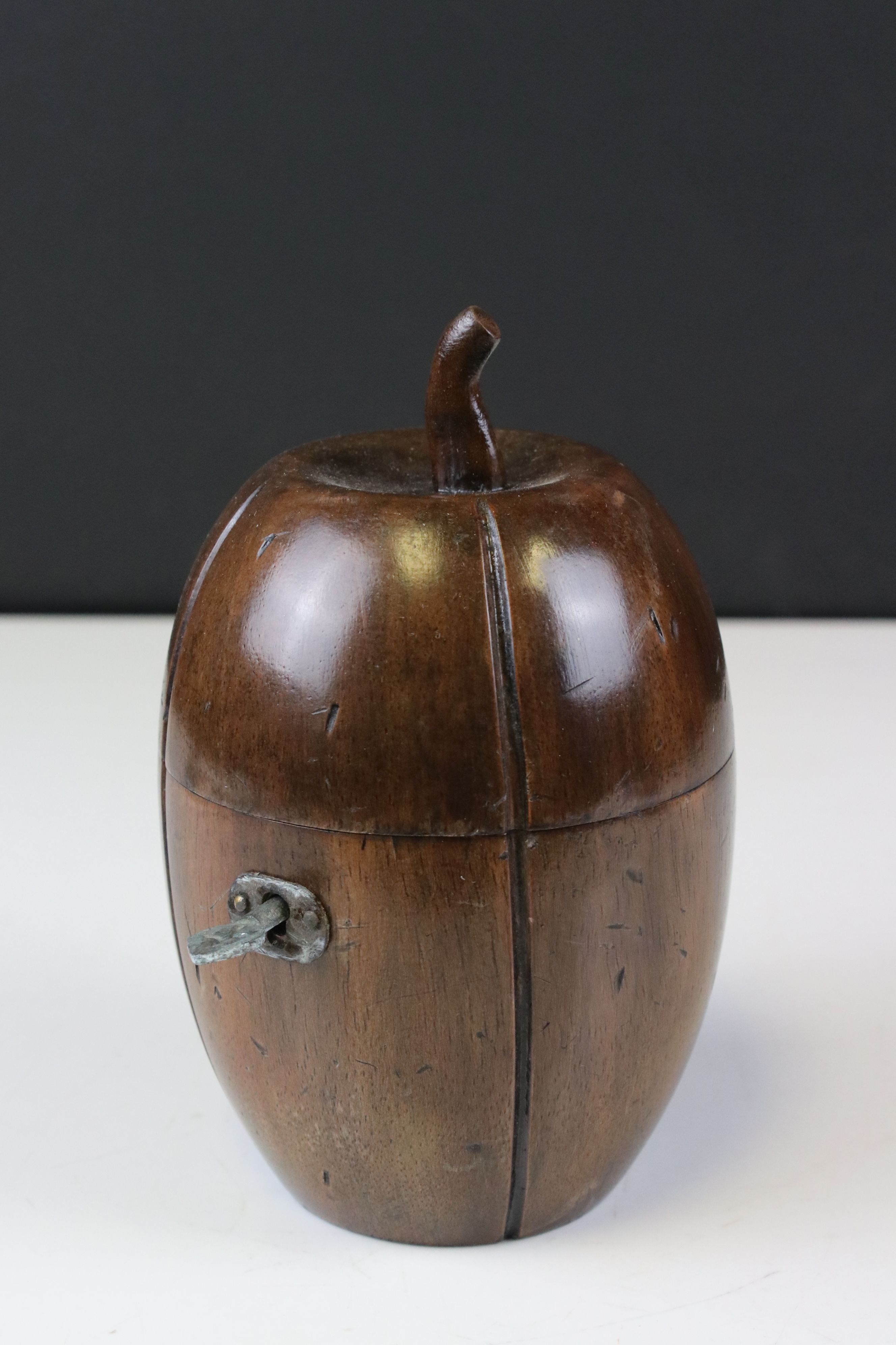 Georgian style fruitwood tea caddy in the form of a piece of fruit