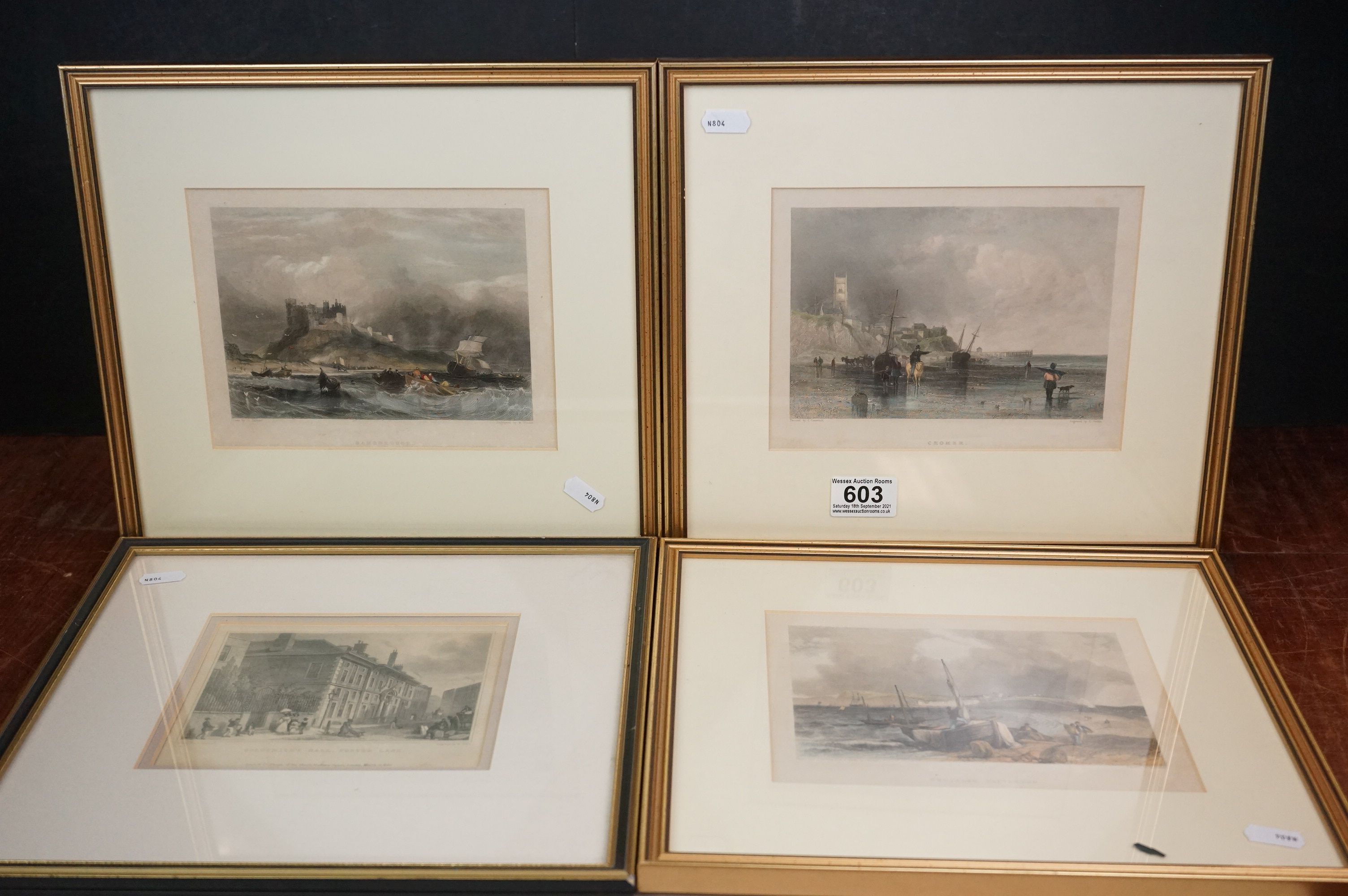 Four framed and glazed engravings by Thomas Shepherd, I Creswick,G Balmer and J D Harding.