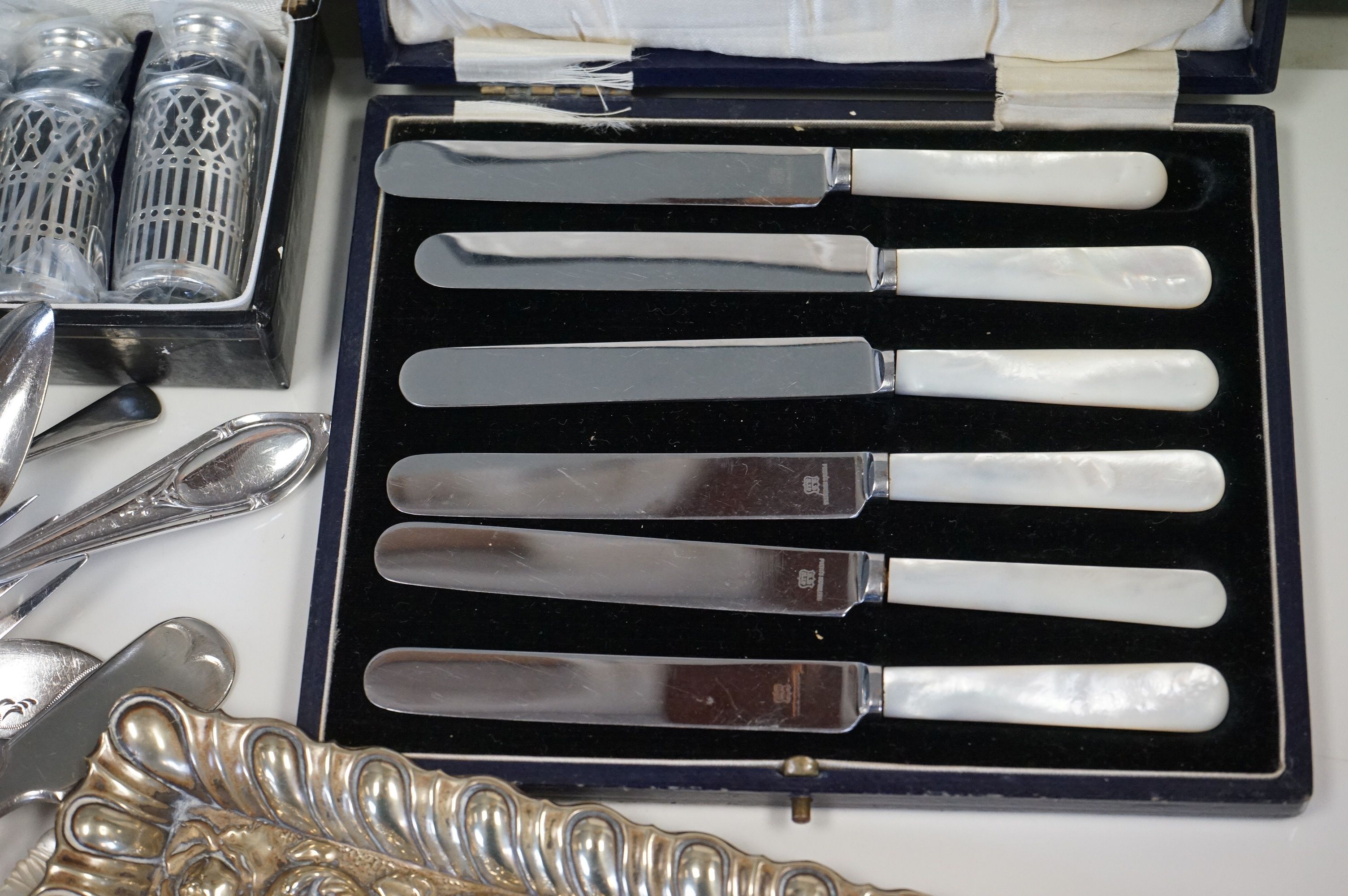 A collection of silver plated items to include cutlery, tray and a Reynolds Angles tray. - Image 4 of 5