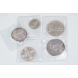 A collection of five Victorian silver coins to include two double florins, two florins and a