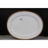 Large Early 20th century Cauldon Oval Meat Plate with Gold coloured Greek Key patterned rim, 47.5cms