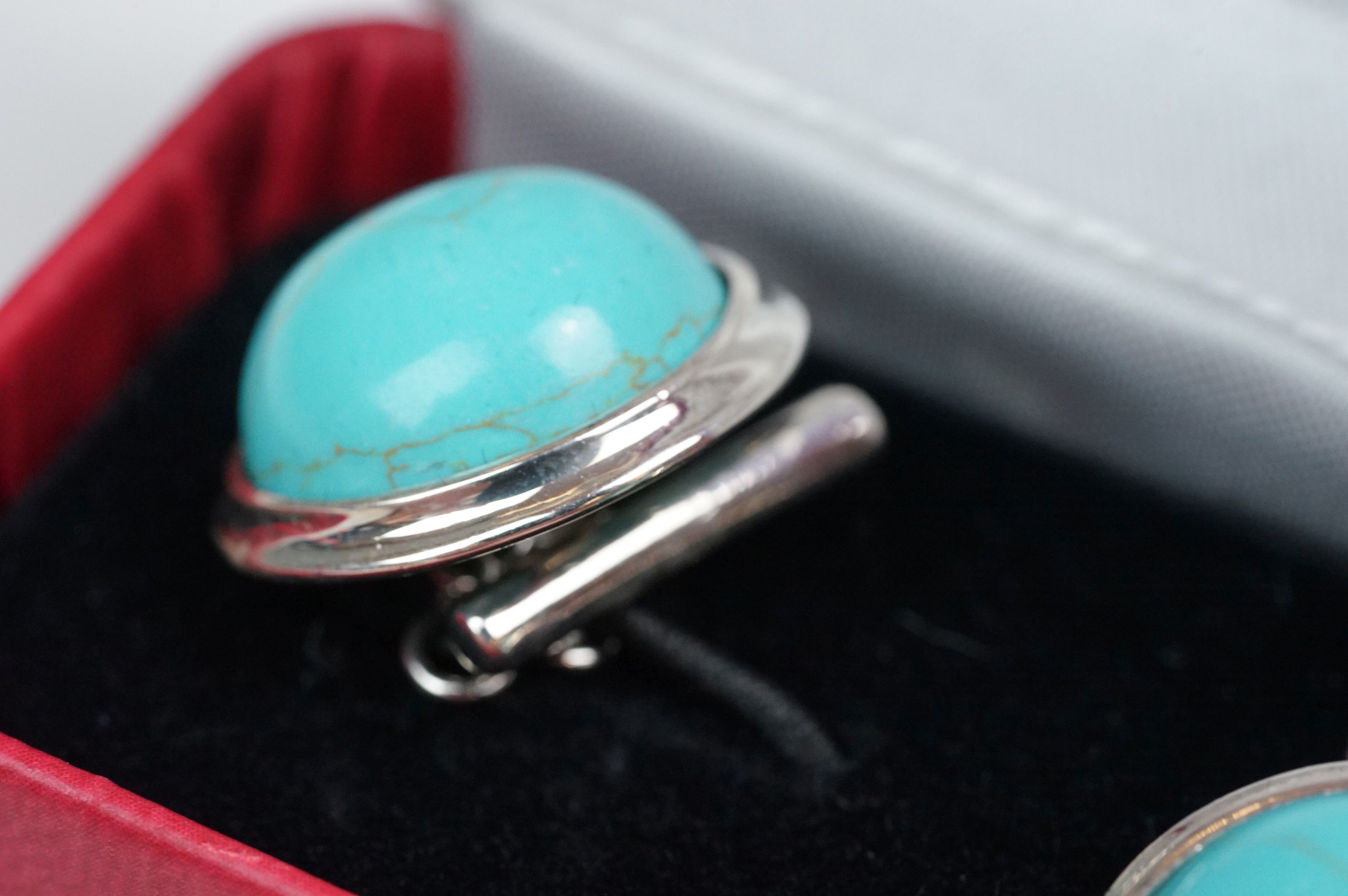 Pair of silver and turquoise set cufflinks, stamped 925 - Image 3 of 5