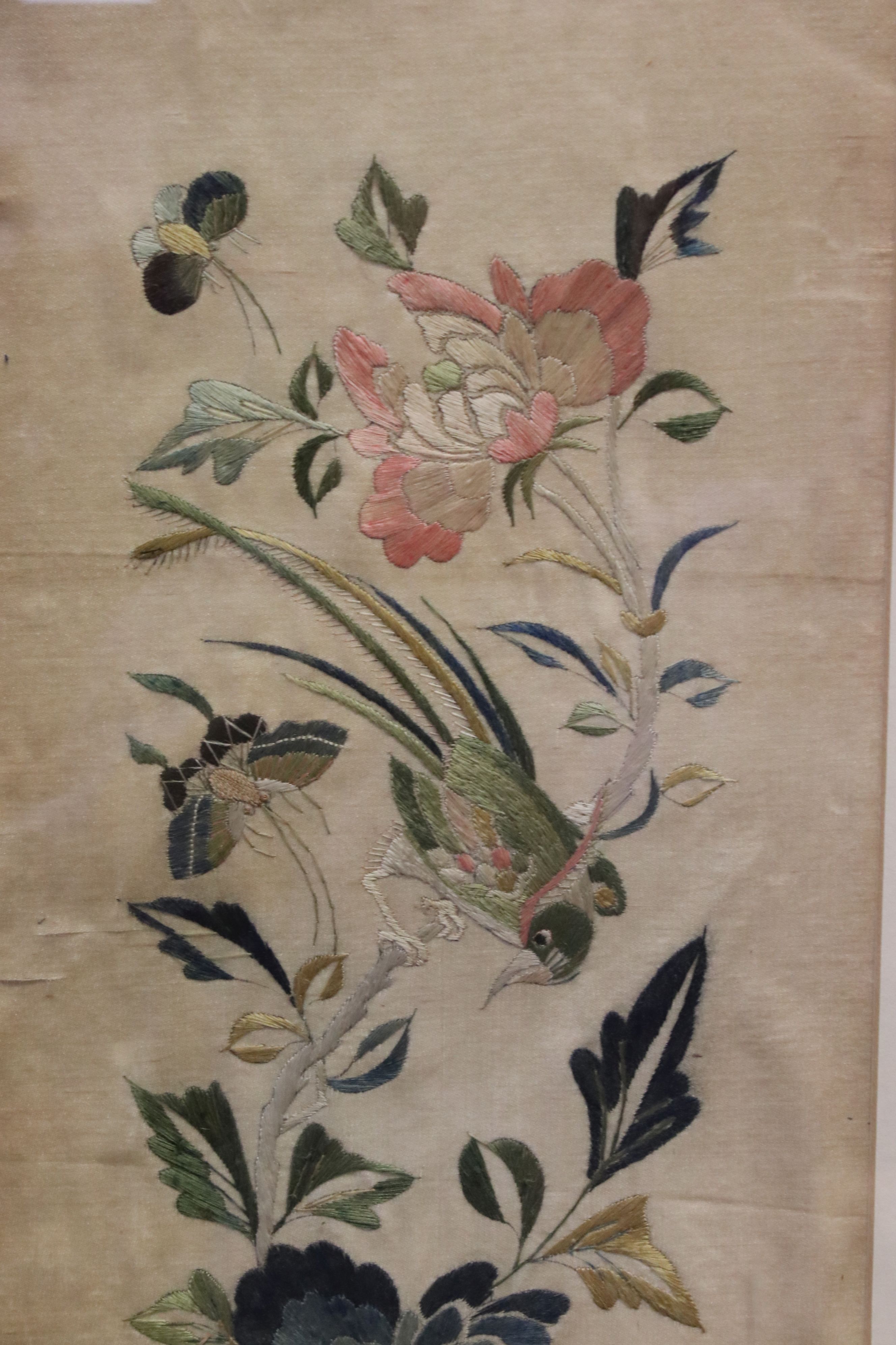 Pair of Framed and Glazed Oriental Silk Embroideries, one depicting birds, butterflies and flowers - Image 5 of 6