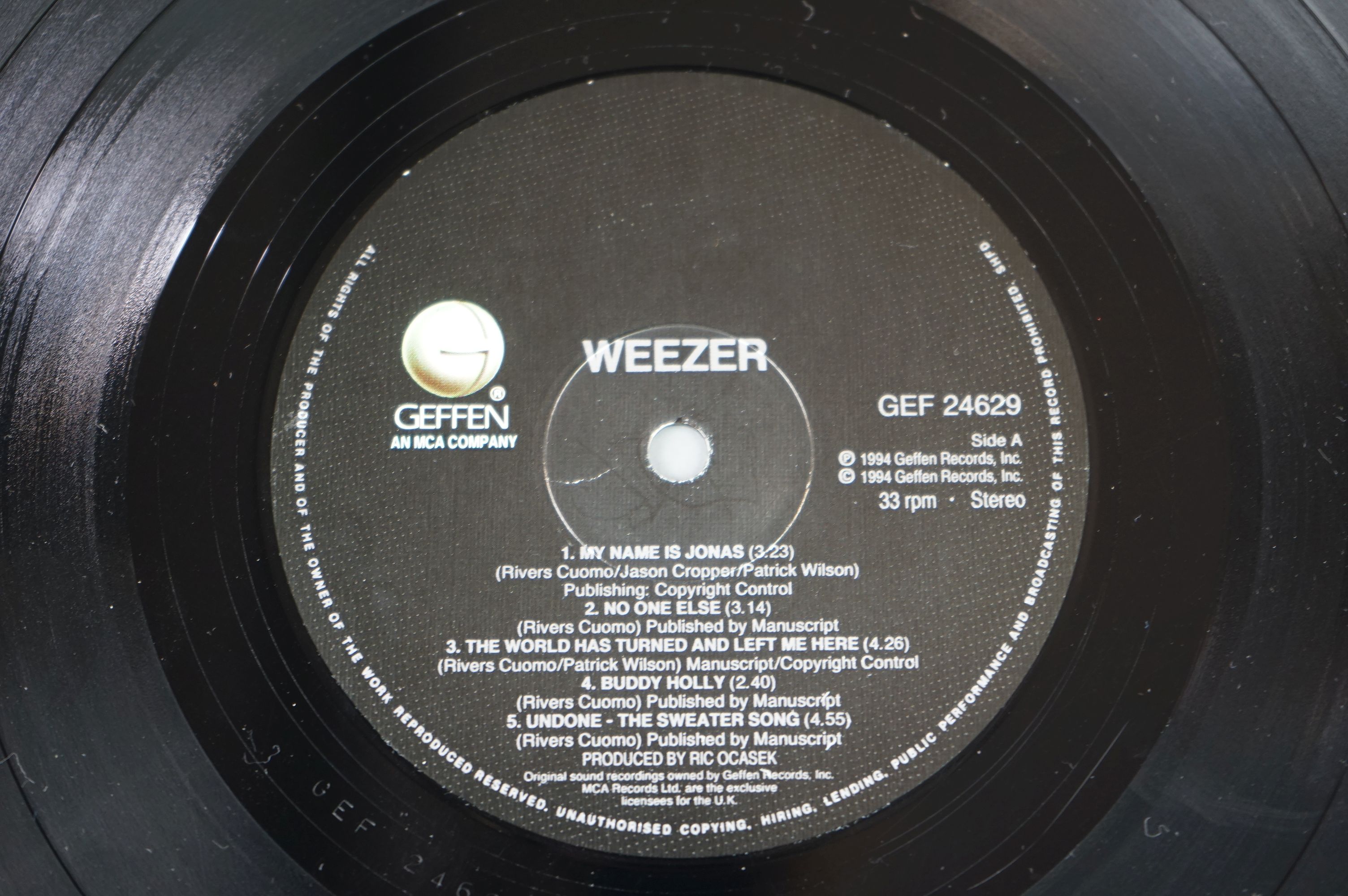 Vinyl - Weezer self titled LP special pressing Time Bomb on Geffen GEF24629, vg++ - Image 3 of 5