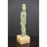 A ornamental jade oriental figure, stands approx 27cm (A/F).