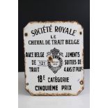 1953 Belgium Enamel Sign for the Royal Society of Belgian Draft Horses, 27cms x 22cms