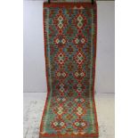 Hand Knotted Woolen Chobi Kilim Runner, 196cms x 63cms