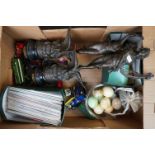 A box of mixed collectables to include costume jewellery, stamp presentation packs, die cast