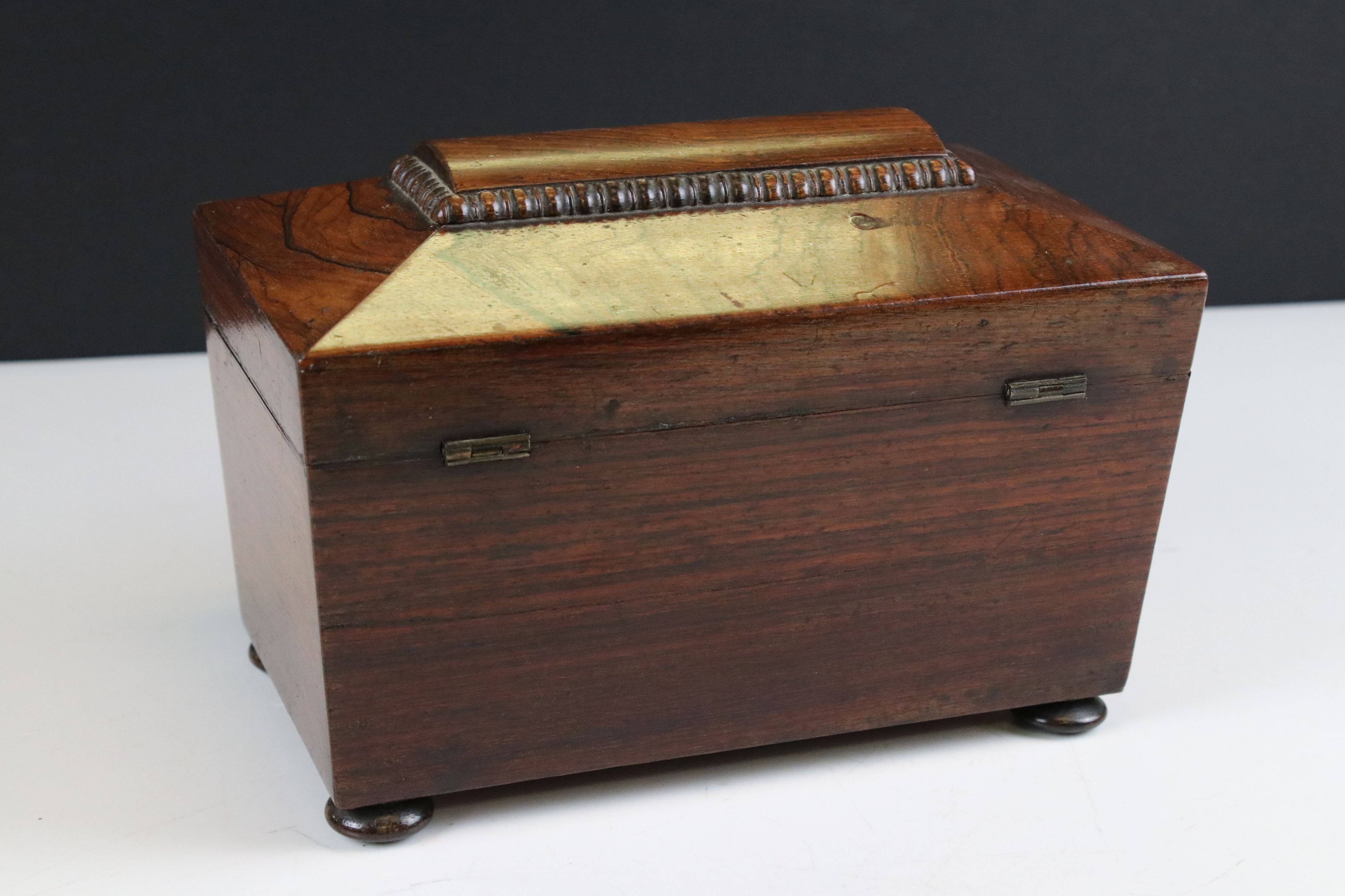 Georgian Rosewood Tea Caddy of sarcophagus form, the hinged lid opening to two lidded - Image 7 of 8