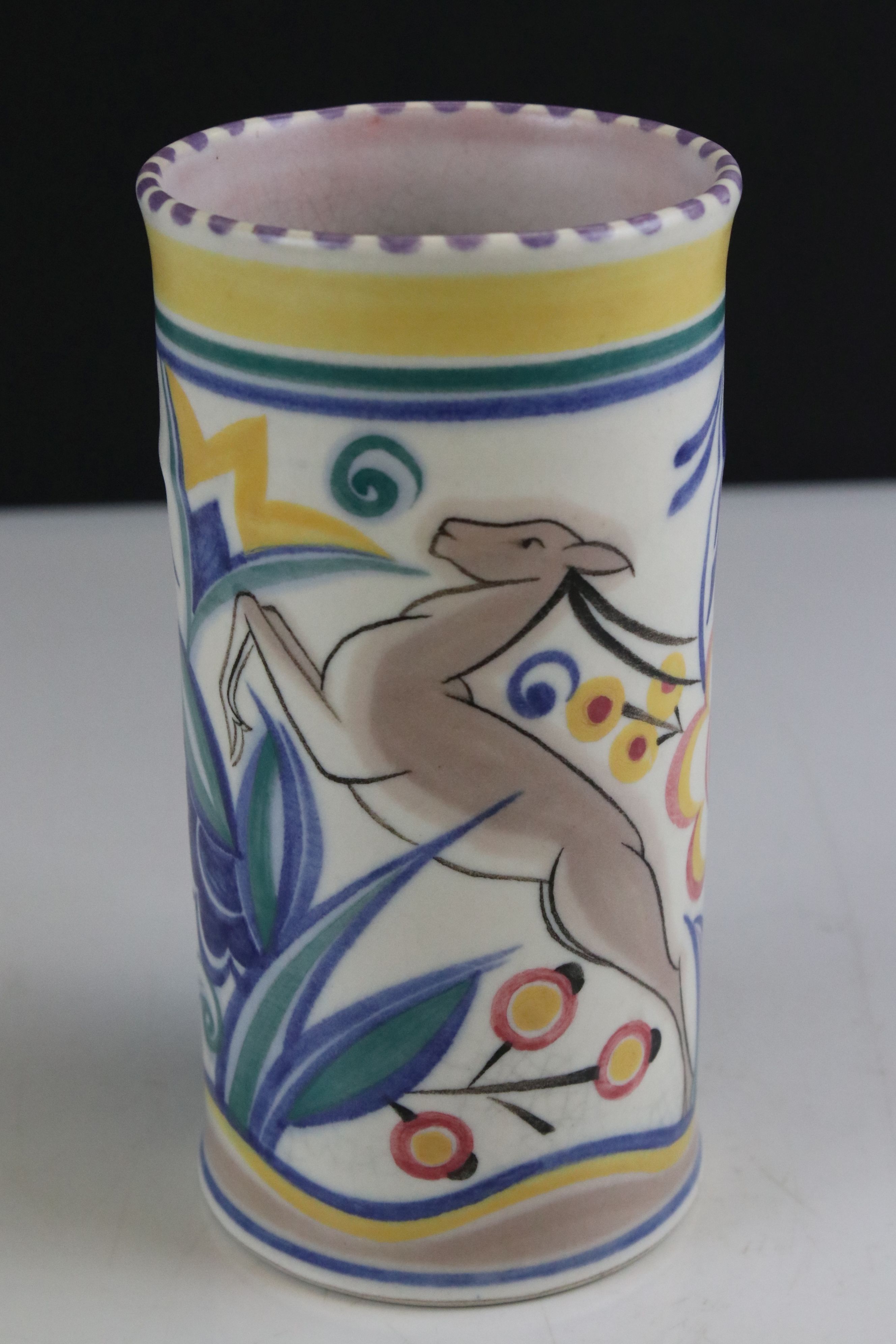 Poole Pottery Sleeve Vase in the TZ Leaping Deer pattern, 17cms high - Image 3 of 10