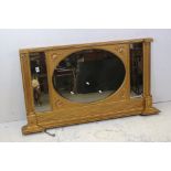 Regency style Overmantle Mirror with central oval bevelled mirror flanked by two small rectangular