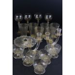 Collection of Venetian Gold Flecked Glassware to include Four hollow stemmed Hock Glasses, Six Water