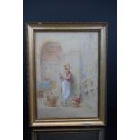 Robert Dudley, 19th century watercolour, classical scene with man in Mediterranean attire with pipe