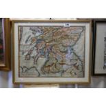 Antique Hand Coloured Map Engraving of the South Part of Scotland, 44cms x 35cms, framed and glazed