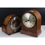 Two vintage wooden mantle clocks to include a chiming example.