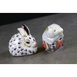 Two Royal Crown Derby Ceramic Paperweights - Collectors Club Exclusive ' Poppy Mouse ' and Rabbit,