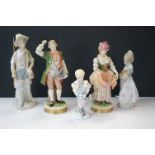 Two Lladro ceramic figurines together with a Royal Worcester figure and two continental figures.