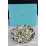 A boxed Tiffany & Co masons yellow flowers plate.