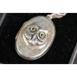 Silver picture locket, set with embossed lucky owl image