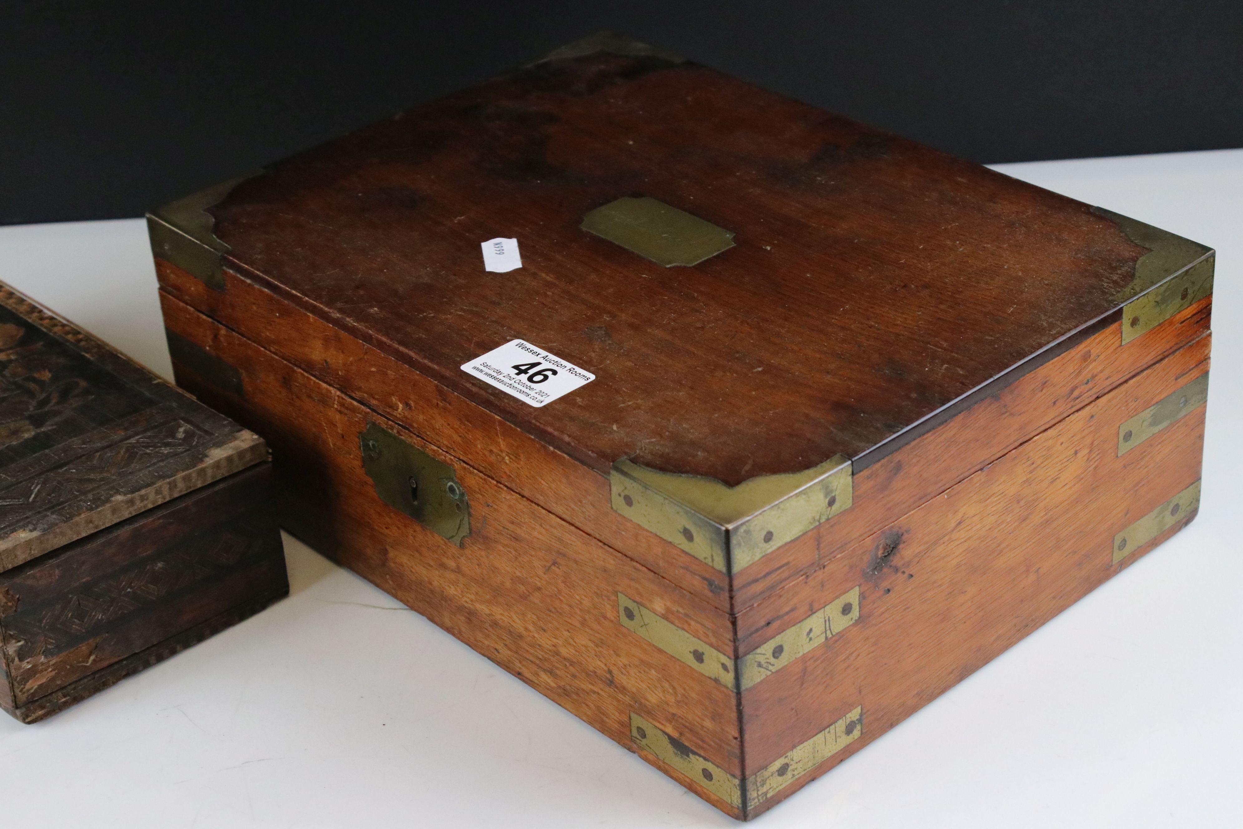 19th century Mahogany Brass Bound Box, 30cms long together with a 19th century Tunbridge Ware Box ( - Image 27 of 32