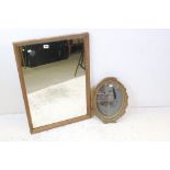 Rectangular Gilt Framed Mirror. 82cms x 58cms together with a Small Oval Mirror