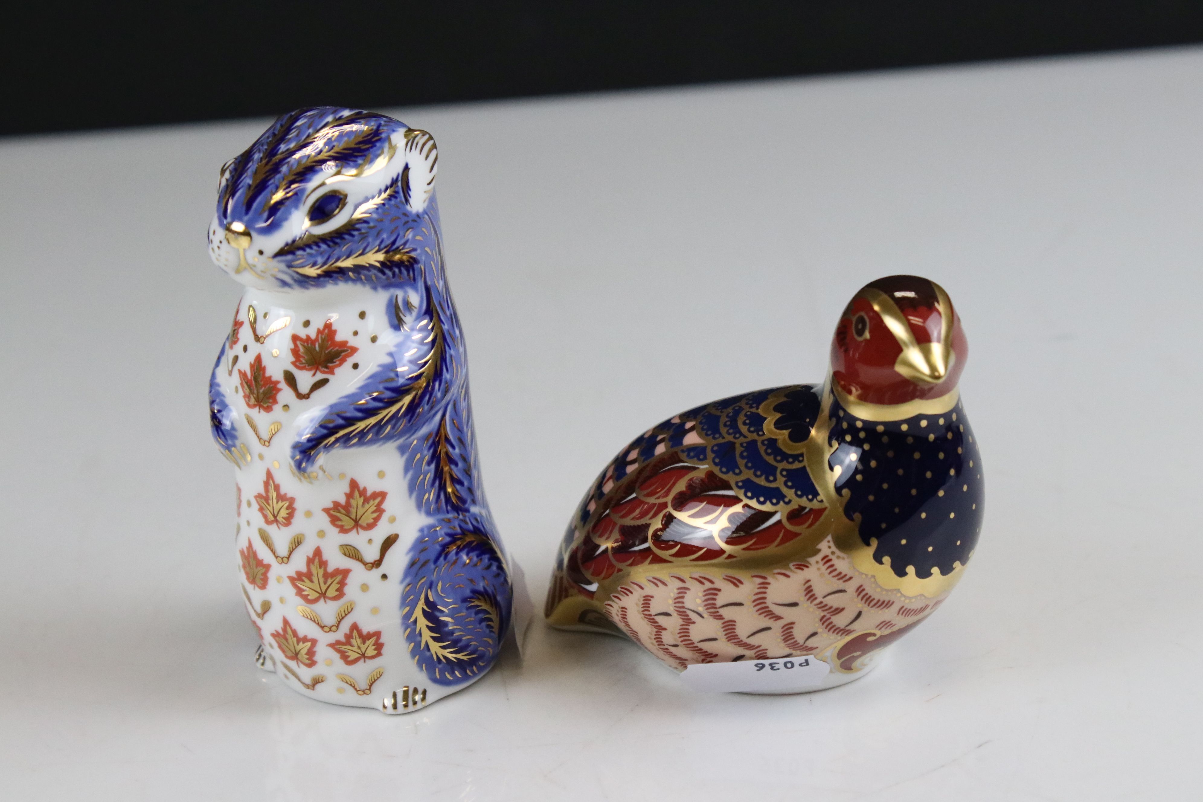 Two Royal Crown Derby Ceramic Paperweights - Limited Edition Partridge and Chipmunk, both with