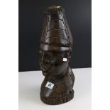 Nigerian Tribal Hardwood Carved Lamp Base in the form of a Man's Head, 43cms high