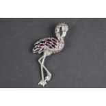 Silver and enamel set flamingo brooch