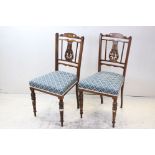 Pair of Edwardian Rosewood Inlaid Side Chairs with Lyre Splats, 89cms high