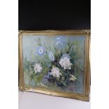 Marjorie Martyn, oils on board, a still life study of flowering blooms, in gilt swept frame