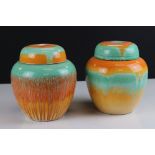 Pair of 1930's Shelley ' Harmony ' Lidded Ginger Jars, 18cms high