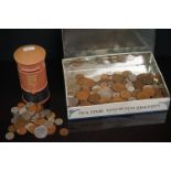 A collection of British predecimal and foreign coins together with a Childs combination lock money