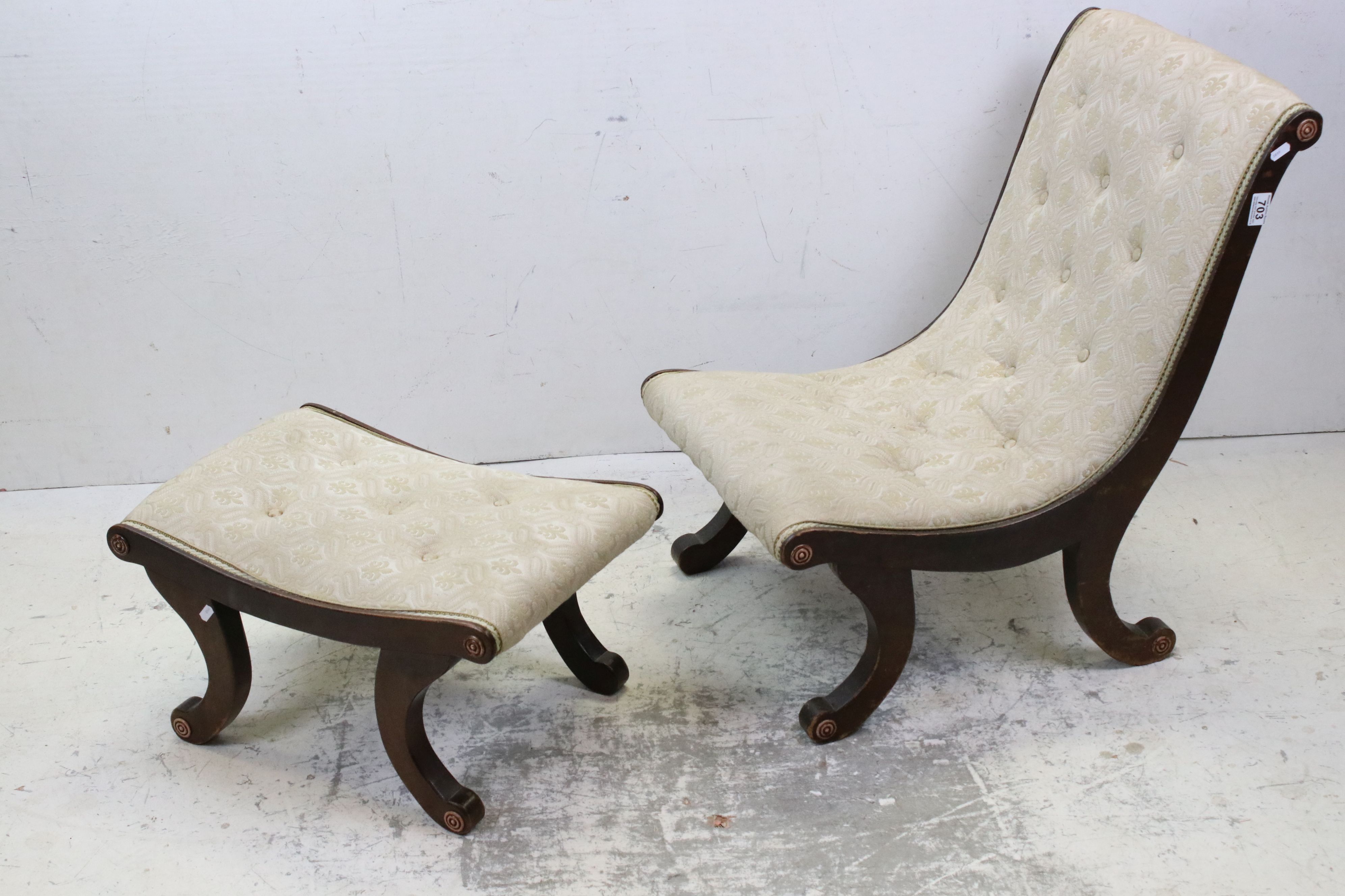 Edwardian Mahogany Slipper Chair and matching footstool in the Regeny manner, 70cms high