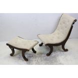Edwardian Mahogany Slipper Chair and matching footstool in the Regeny manner, 70cms high